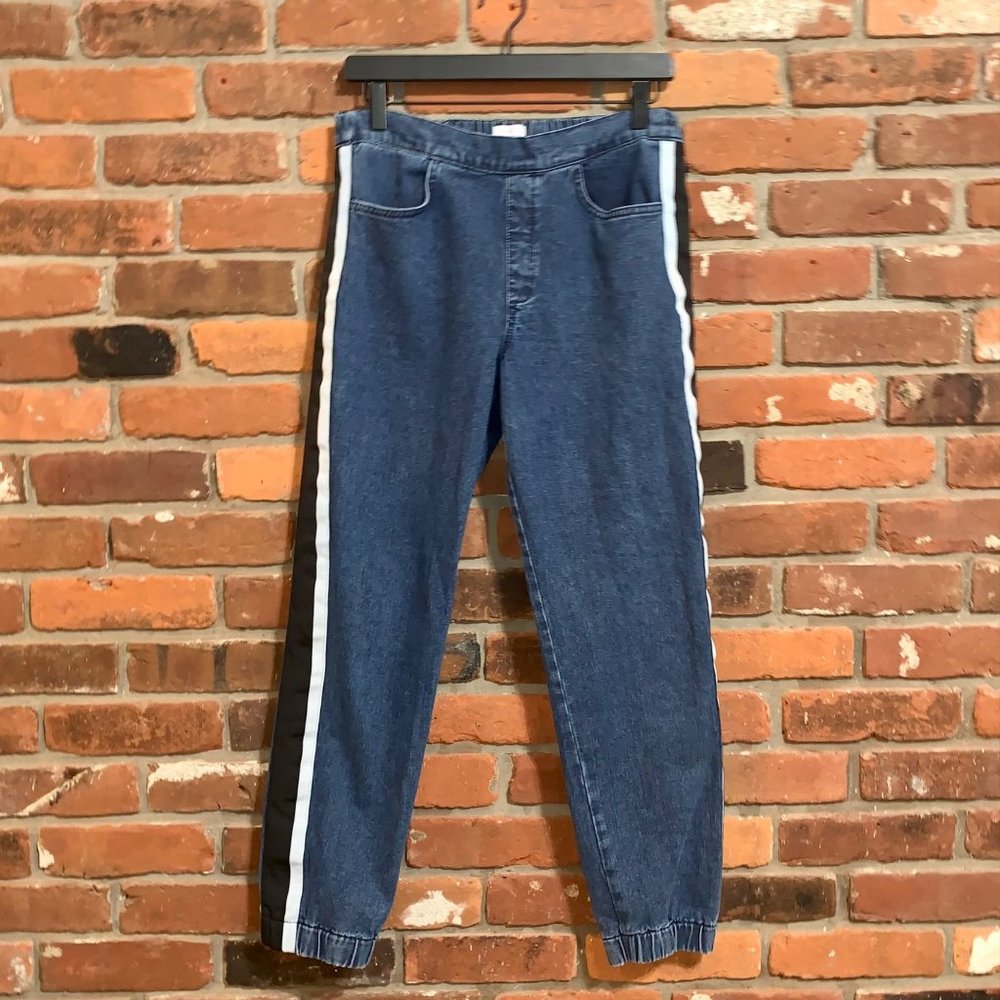 French Connection Tuxedo Stripe Blue Denim Joggers Size 6